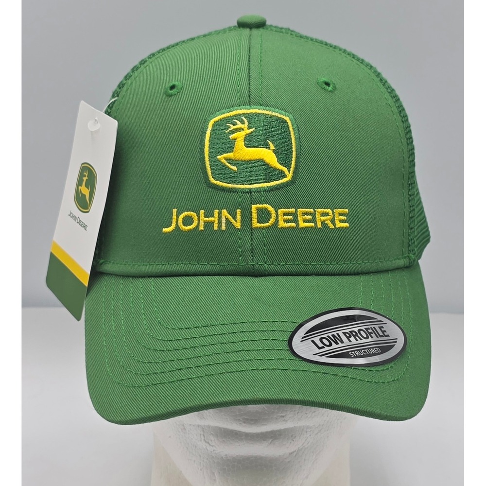 John Deere Trucker Hat Yellow‎ Logo Green Mesh Snapback Low Profile NWT